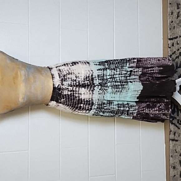 Tiered Gauzy Tie-Dyed Bohemian Hippy Full Maxi Lined Skirt M/L - Picture 1 of 9